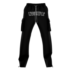 CHENILLE VARSITY CARGO PANTS - BLACK