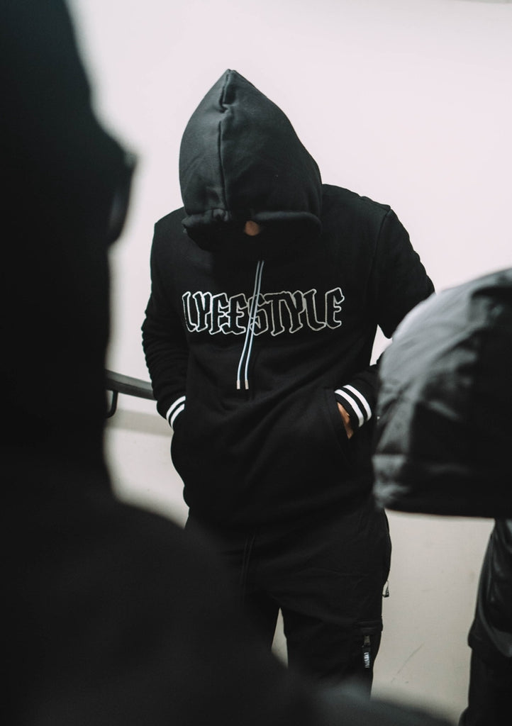 CHENILLE VARSITY HOODIE - BLACK