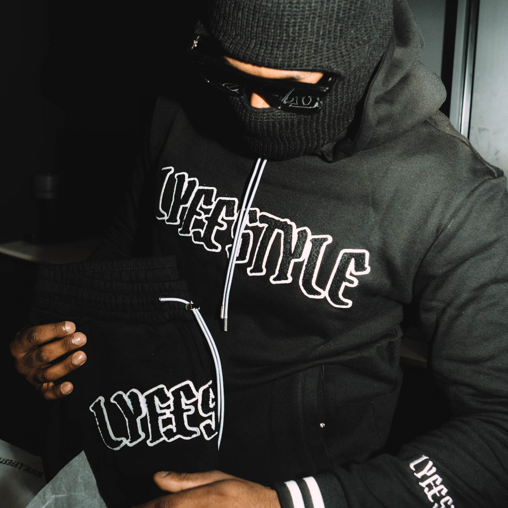CHENILLE VARSITY HOODIE - BLACK