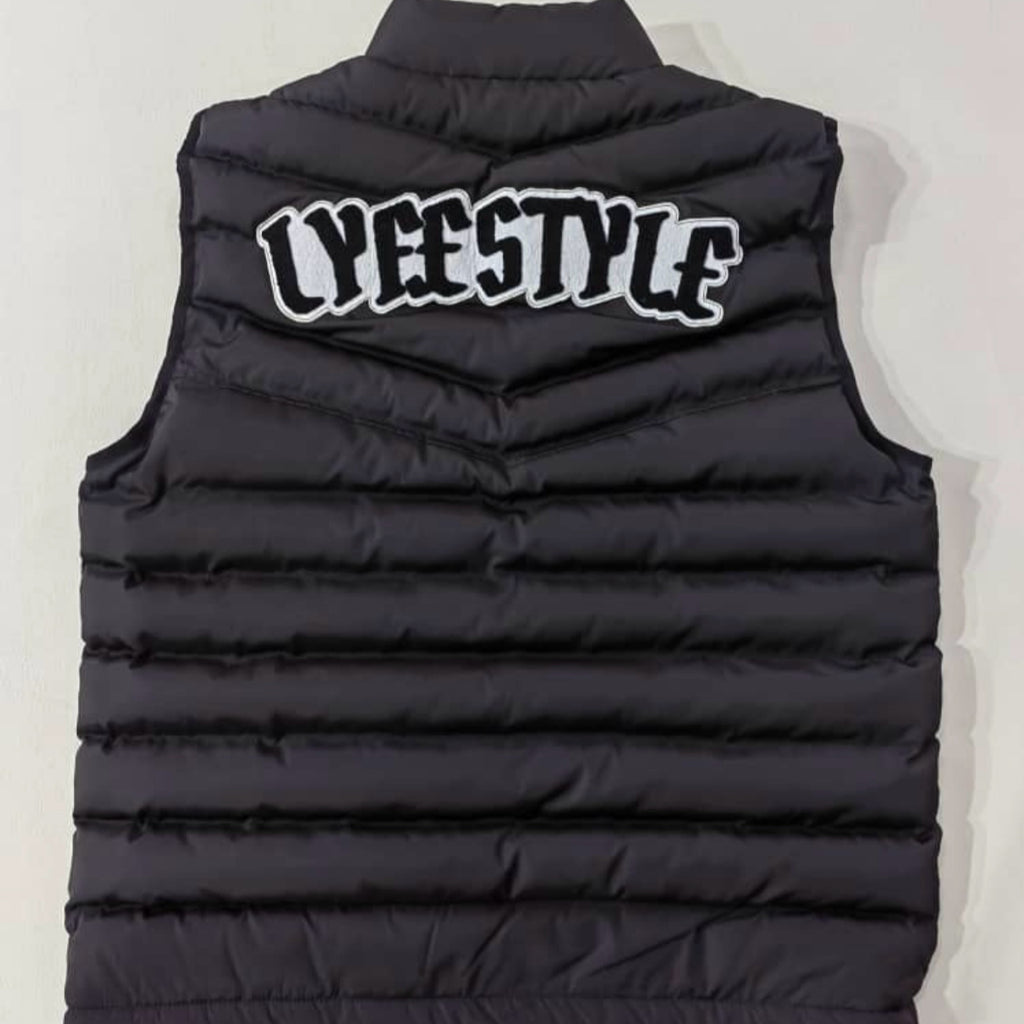 PADDED CHENILLE VARSITY GILET - BLACK