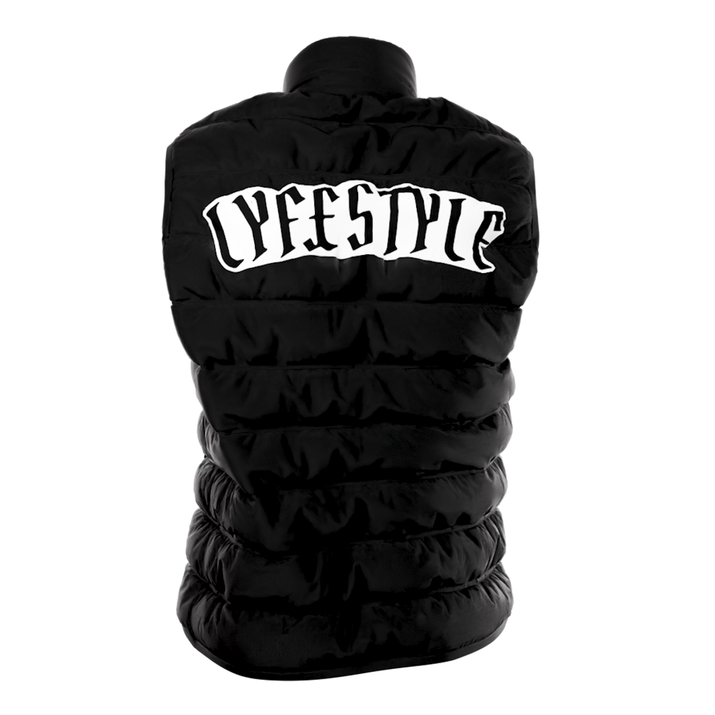 PADDED CHENILLE VARSITY GILET - BLACK