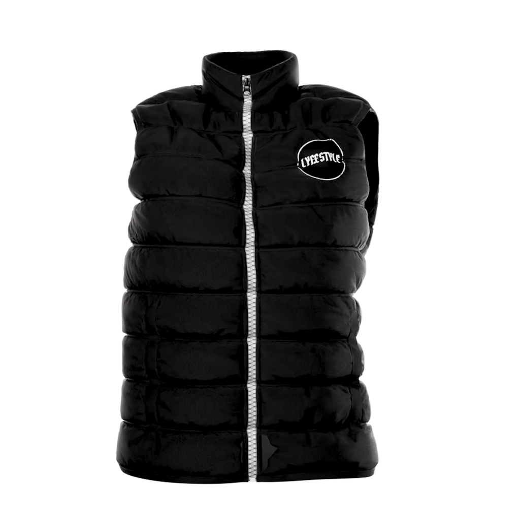 PADDED CHENILLE VARSITY GILET - BLACK