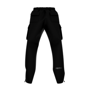 CHENILLE VARSITY CARGO PANTS - BLACK